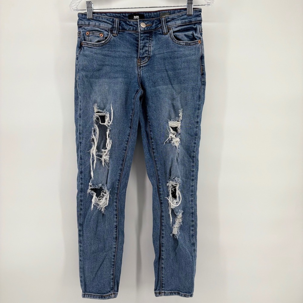 L&M Black Label Mid Rise Boyfriend Jeans Distressed Ripped Blue Wash‎ Size 1 - Picture 2 of 7